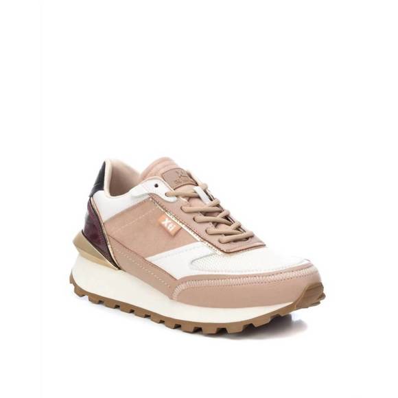 NEW XTI women's suede lace-up sneakers in beige - Picture 1 of 3